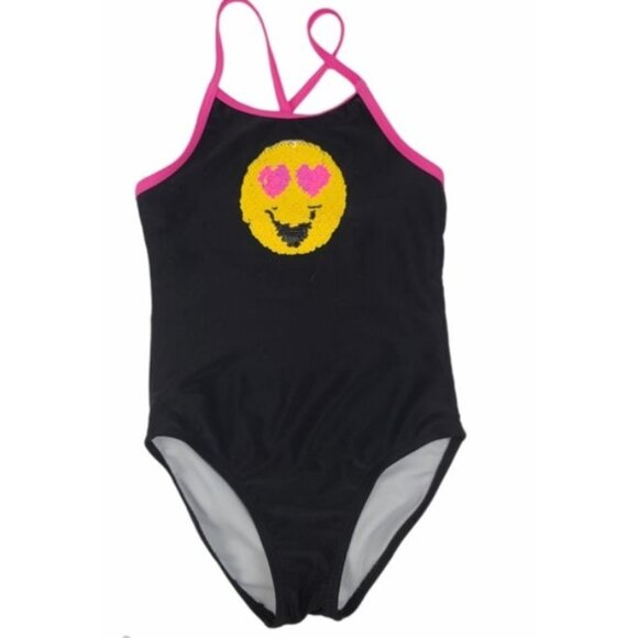 Girls One Piece Swimsuit XS 4/5 Black Emoji Design By Emojination - Picture 2 of 3